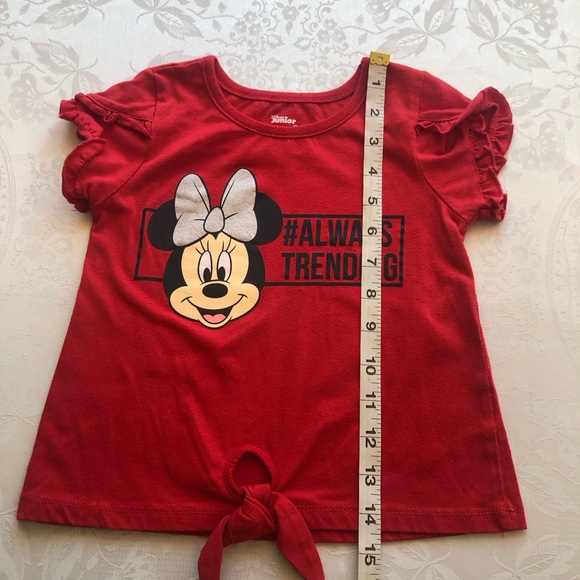 Disney Junior Minnie Graphic Red T-Shirt Girls Size 6 Short Sleeves Front Tie-Up - Picture 6 of 15